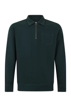 Cortefiel Sweatshirts-Moletom gola polo com fecho-éclair Verde