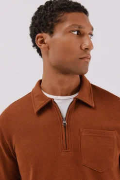 Cortefiel Sweatshirts-Moletom gola polo com fecho-éclair Castanho
