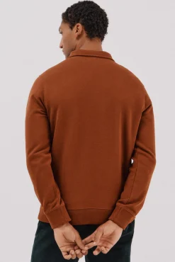 Cortefiel Sweatshirts-Moletom gola polo com fecho-éclair Castanho