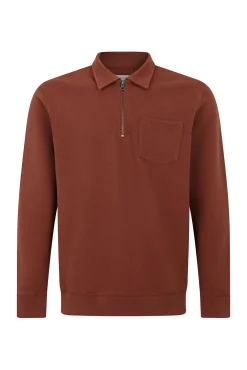 Cortefiel Sweatshirts-Moletom gola polo com fecho-éclair Castanho