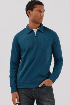 Cortefiel Sweatshirts-Moletom gola polo com fecho-éclair Azul
