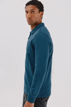 Cortefiel Sweatshirts-Moletom gola polo com fecho-éclair Azul