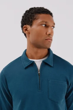 Cortefiel Sweatshirts-Moletom gola polo com fecho-éclair Azul