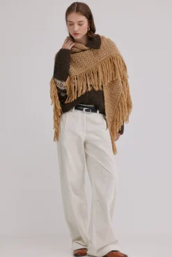 Hoss Intropia Sobretudos-Neves. Xale com franjas vazadas Dourado