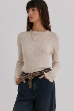 Hoss Intropia T-Shirts-Nidia. Top com detalhe de ondas Ecru