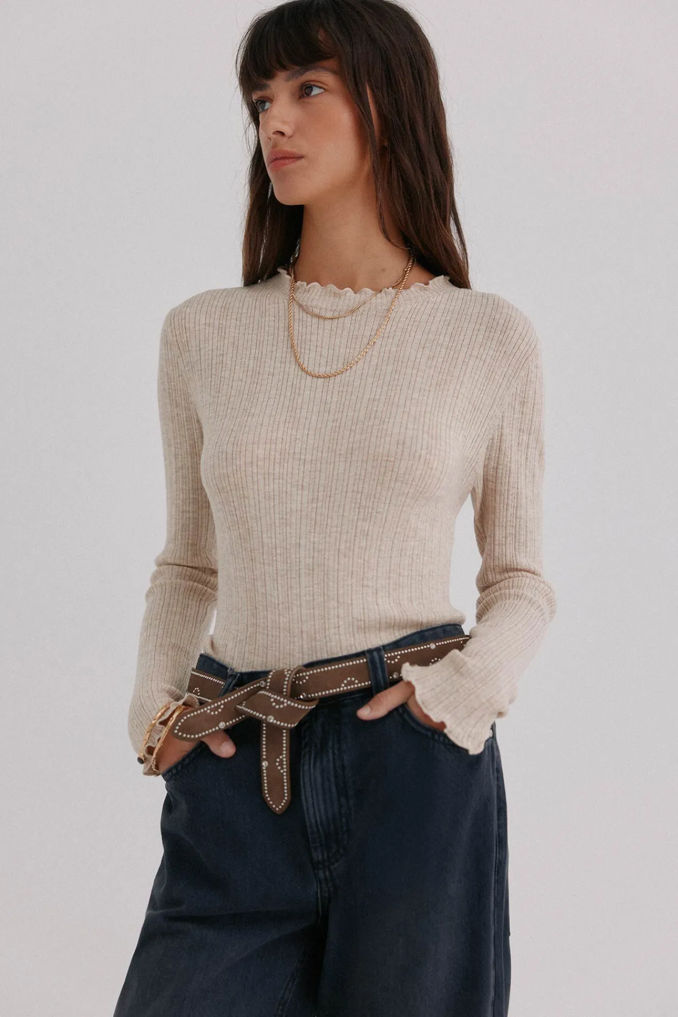 Hoss Intropia T-Shirts-Nidia. Top com detalhe de ondas Ecru