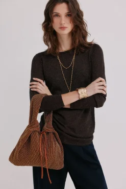 Hoss Intropia Malas-Nora. Bolsa de veludo com contas Castanho