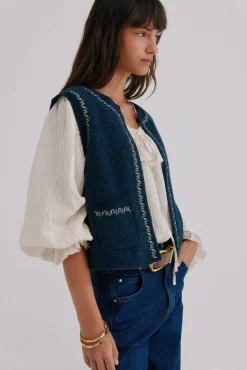 Hoss Intropia Coletes-Nunzia. Colete bordado Azul