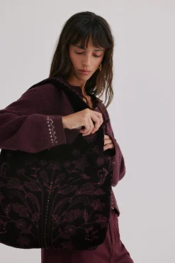 Hoss Intropia Malas-Nuria. Bolsa hobo de veludo bordado Granada