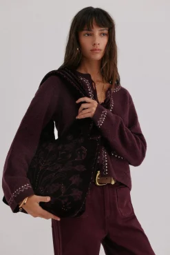 Hoss Intropia Malas-Nuria. Bolsa hobo de veludo bordado Granada