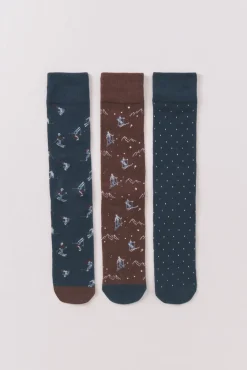 Women'secret Meias-Pack de 3 meias longas de esqui de algodão azul