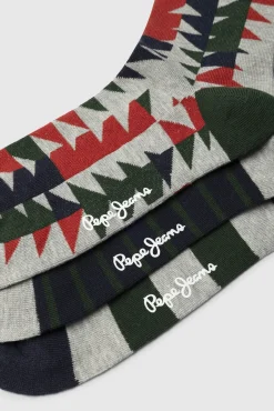 Pepe Jeans Roupa Interior-Pack de 3 pares de meias às riscas Natal verde