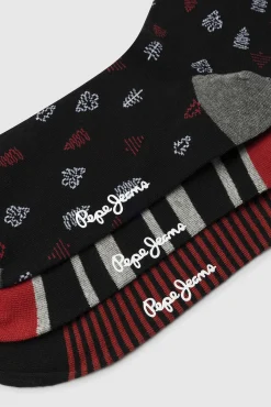 Pepe Jeans Roupa Interior-Pack de 3 pares de meias às riscas Natal preto