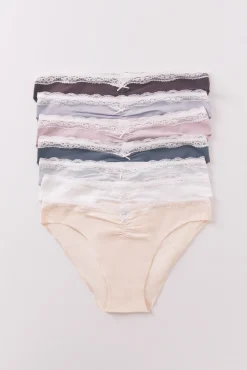 Women'secret Roupa Interior-Pacote com 7 cuecas clássicas de renda e laço branco