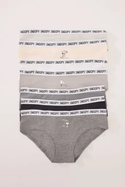 Women'secret Roupa Interior-Pacote com 7 cuecas largas de algodão multicoloridas do Snoopy estampado