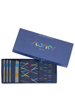 Punto Blanco Meias-Pacote com 3 meias curtas de algodão orgânico Stories Mikado azul