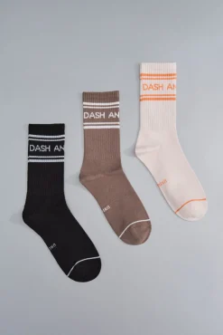 Dash and Stars Meias-Pacote com 3 meias de algodão até a panturrilha com logo marrom