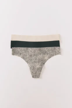 Women'secret Roupa Interior-Pacote com 3 tangas com estampa animal, bege e preta estampado