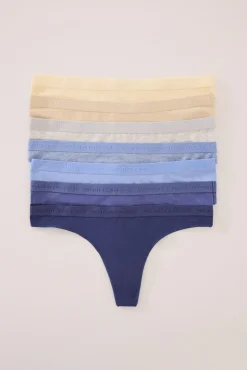 Women'secret Roupa Interior-Pacote com 7 tangas de algodão azul branco