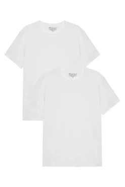 Bread & Boxers T-Shirts-Pacote de 2 camisetas elásticas brancas de algodão orgânico com gola caixa branco