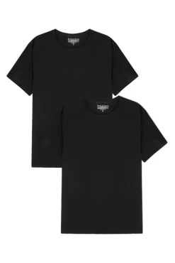 Bread & Boxers T-Shirts-Pacote de 2 camisetas elásticas gola caixa de algodão orgânico com gola redonda preto
