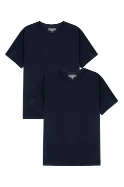 Bread & Boxers T-Shirts-Pacote de 2 camisetas elásticas de gola caixa em algodão orgânico marinho azul