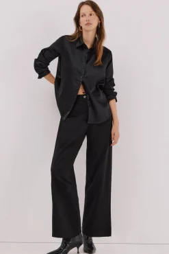 Cortefiel Calças-Pantalón punto roma espiga Preto