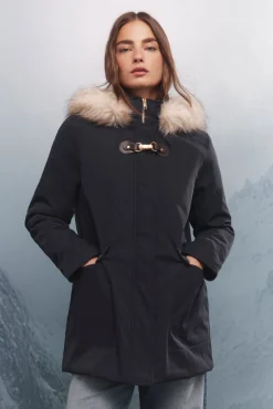 Springfield Casacos-Parka com capuz e zíper metálico Sorona Aura azul