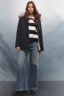 Springfield Casacos-Parka com capuz e zíper metálico Sorona Aura azul