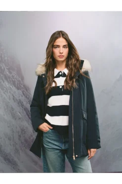 Springfield Casacos-Parka com capuz e zíper metálico Sorona Aura azul