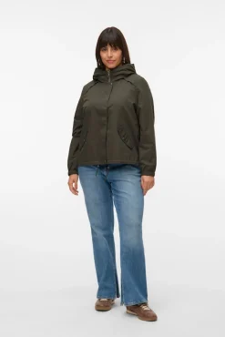 Vero Moda Curve Sobretudos|Casacos-Parka curta com capuz plus size Verde