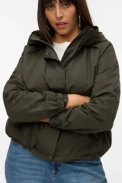 Vero Moda Curve Sobretudos|Casacos-Parka curta com capuz plus size Verde