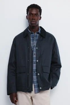 Springfield Sobretudos-Parka curta com gola de veludo cotelê azul