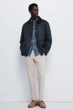 Springfield Sobretudos-Parka curta com gola de veludo cotelê azul