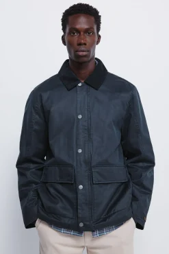 Springfield Sobretudos-Parka curta com gola de veludo cotelê azul