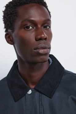 Springfield Sobretudos-Parka curta com gola de veludo cotelê azul