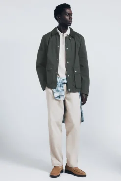 Springfield Sobretudos-Parka curta de gola veludo Caqui escuro