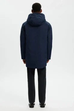 Selected Sobretudos-Parka impermeável com capuz Azul