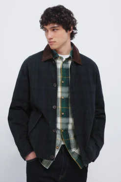 Springfield Sobretudos-Parka xadrez com gola de veludo cotelê verde