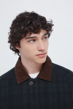 Springfield Sobretudos-Parka xadrez com gola de veludo cotelê verde