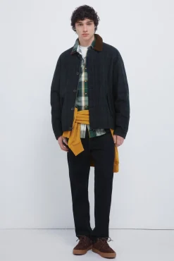 Springfield Sobretudos-Parka xadrez com gola de veludo cotelê verde