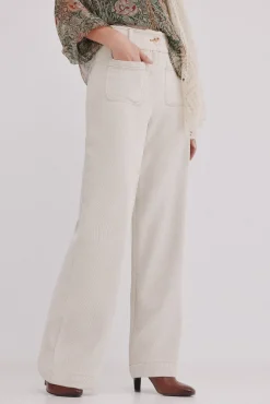 Hoss Intropia Calças-Payton. Calça de veludo cotelê Ecru