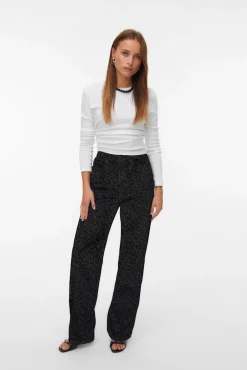 Vero Moda Jeans|Calças-perna jeans larga com estampa animal Preto