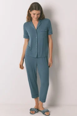 Women'secret Pijamas-Pijama camisa capri de viscose verde