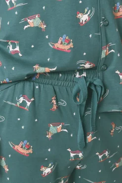Women'secret Pijamas-Pijama camisa com estampado com cães 100% algodão verde