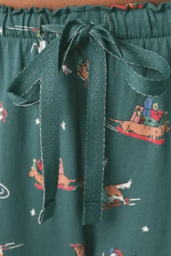 Women'secret Pijamas-Pijama camisa com estampado com cães, 100% algodão verde