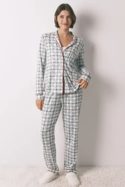 Women'secret Pijamas-Pijama camiseiro com xadrez verde estampado