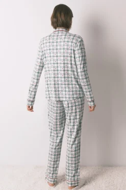Women'secret Pijamas-Pijama camiseiro com xadrez verde estampado