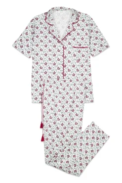 Women'secret Pijamas-Pijama camiseiro de algodão com estampa floral bege