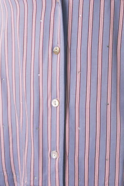 Women'secret Pijamas-Pijama camiseiro longa de cetim com estampa riscas azul